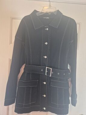 Fashion Nova Black Jacket with White Topstitching and Belt